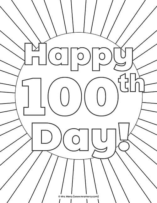 100th day of school coloring sheet free printable