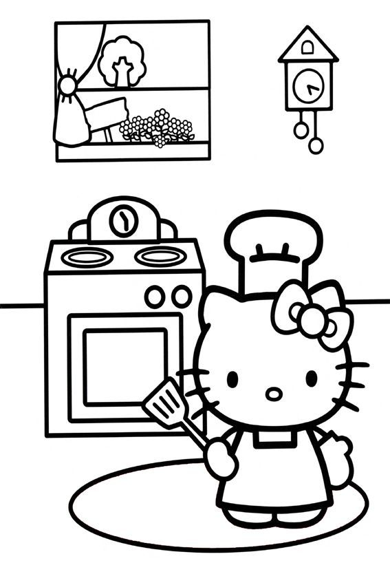 hello kitty reading coloring pages