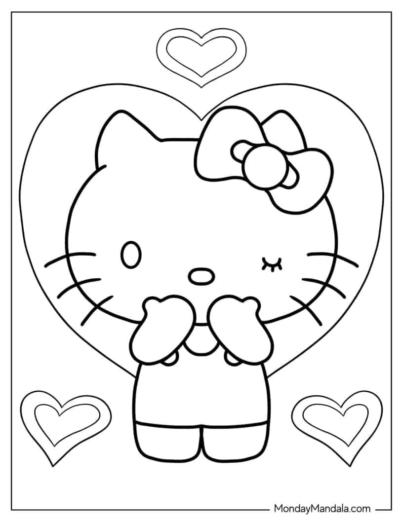 hello kitty valentine coloring pages