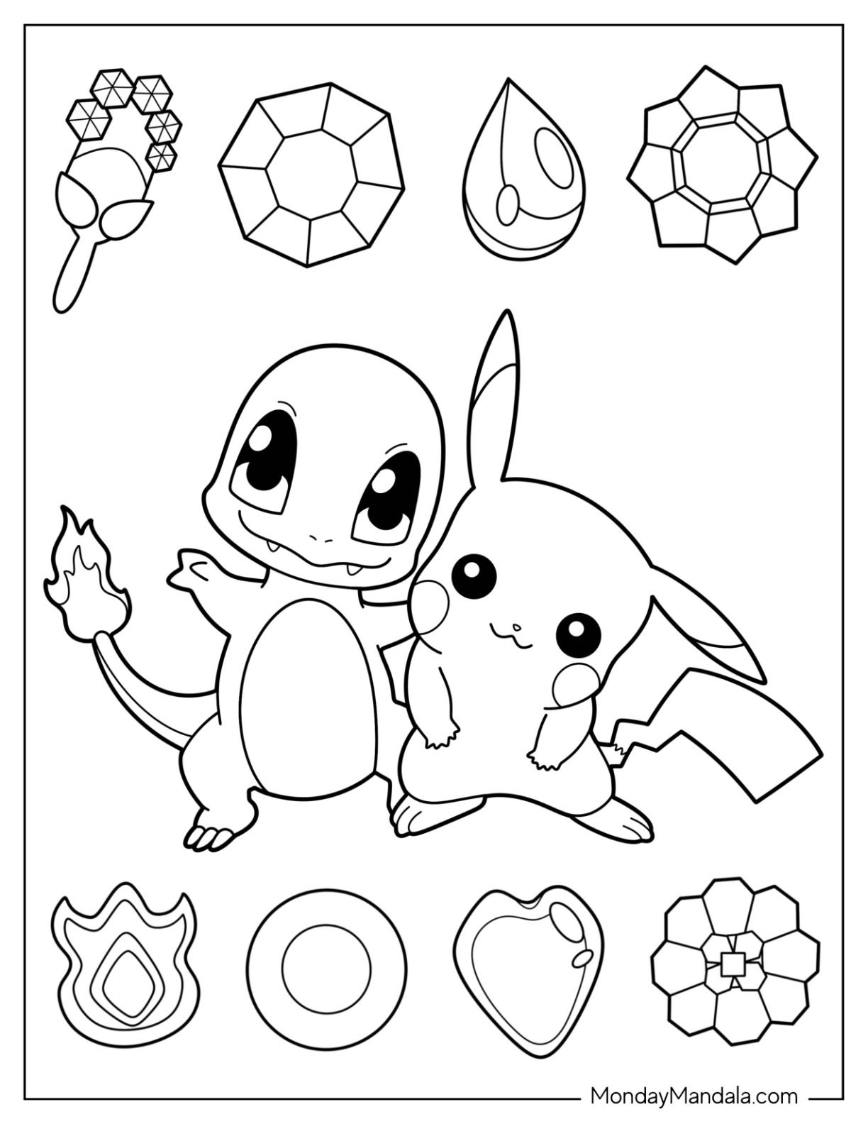 squirtle and pikachu coloring page