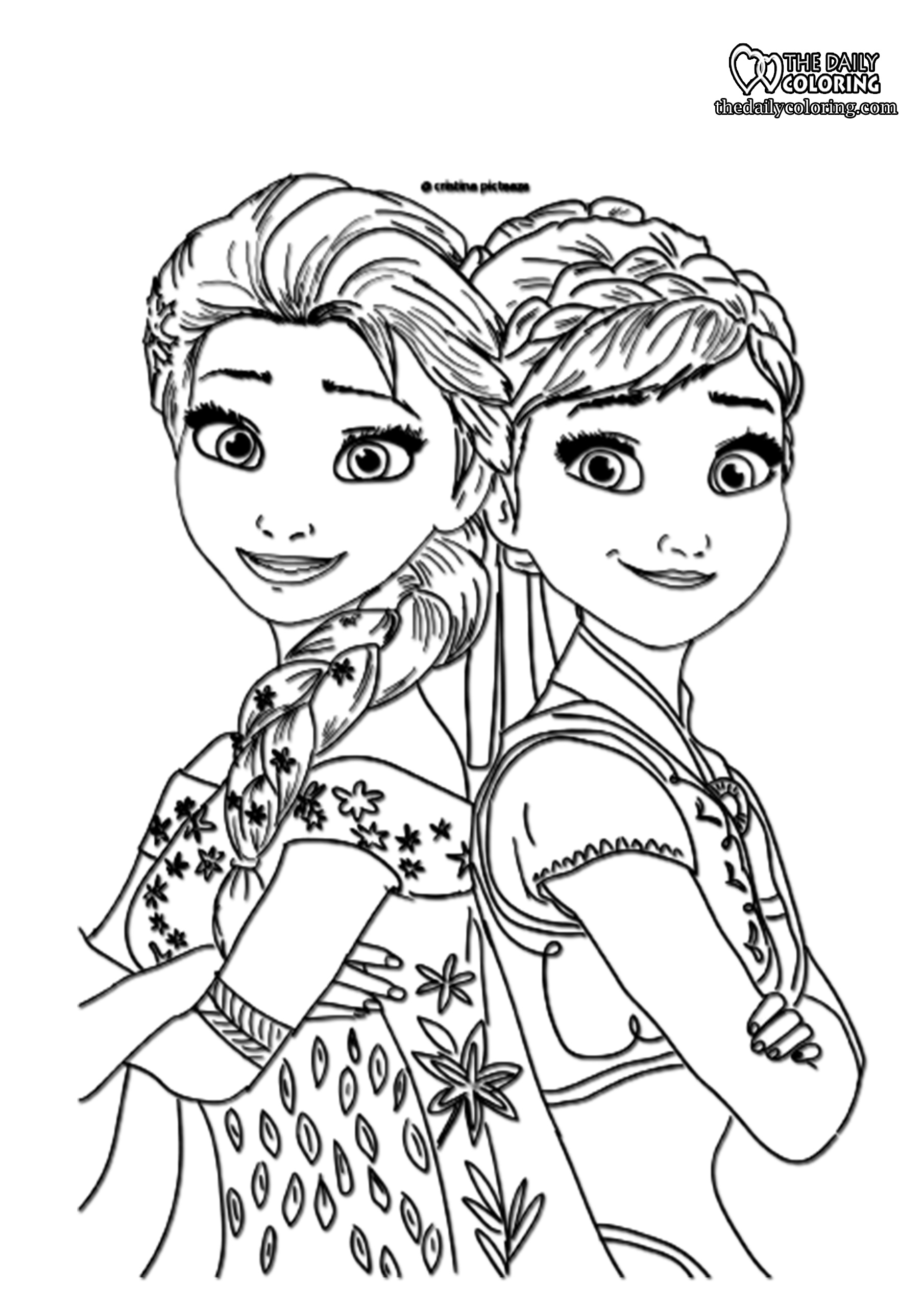 Elsa and Anna Coloring Pages Free Printable 1