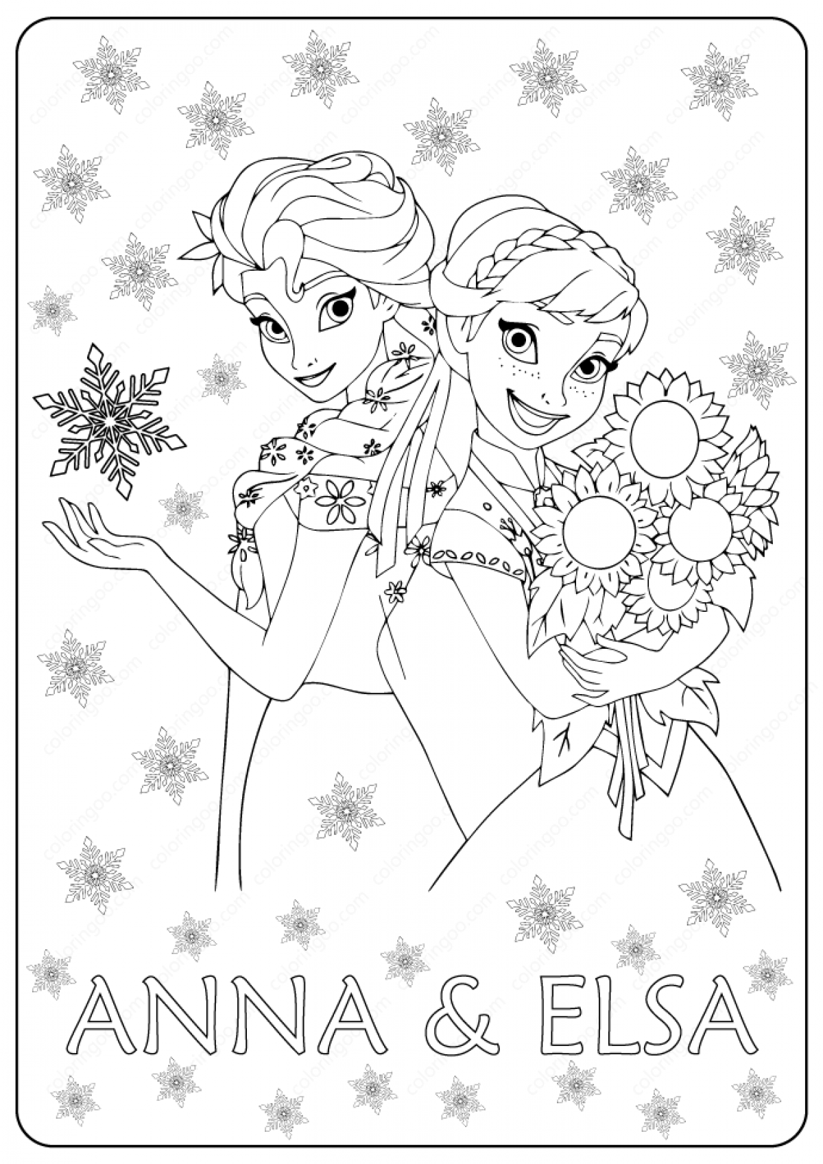 Elsa and Anna Coloring Pages Free Printable 11