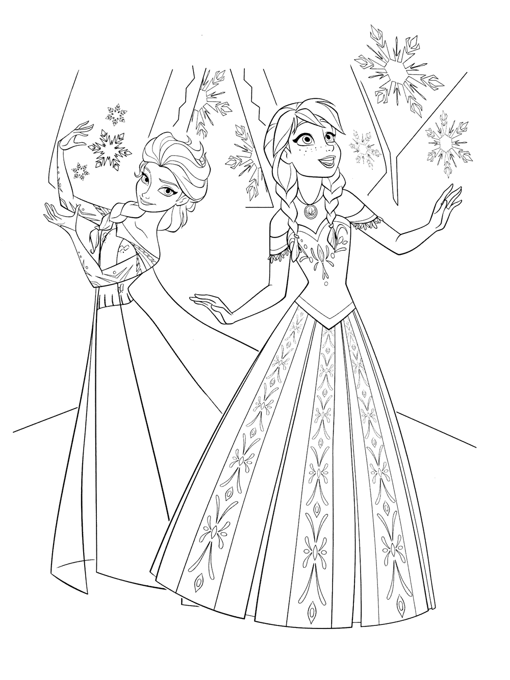 Elsa and Anna Coloring Pages Free Printable 9