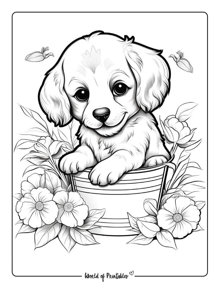 Adorable Puppy Coloring Pages Printable 23