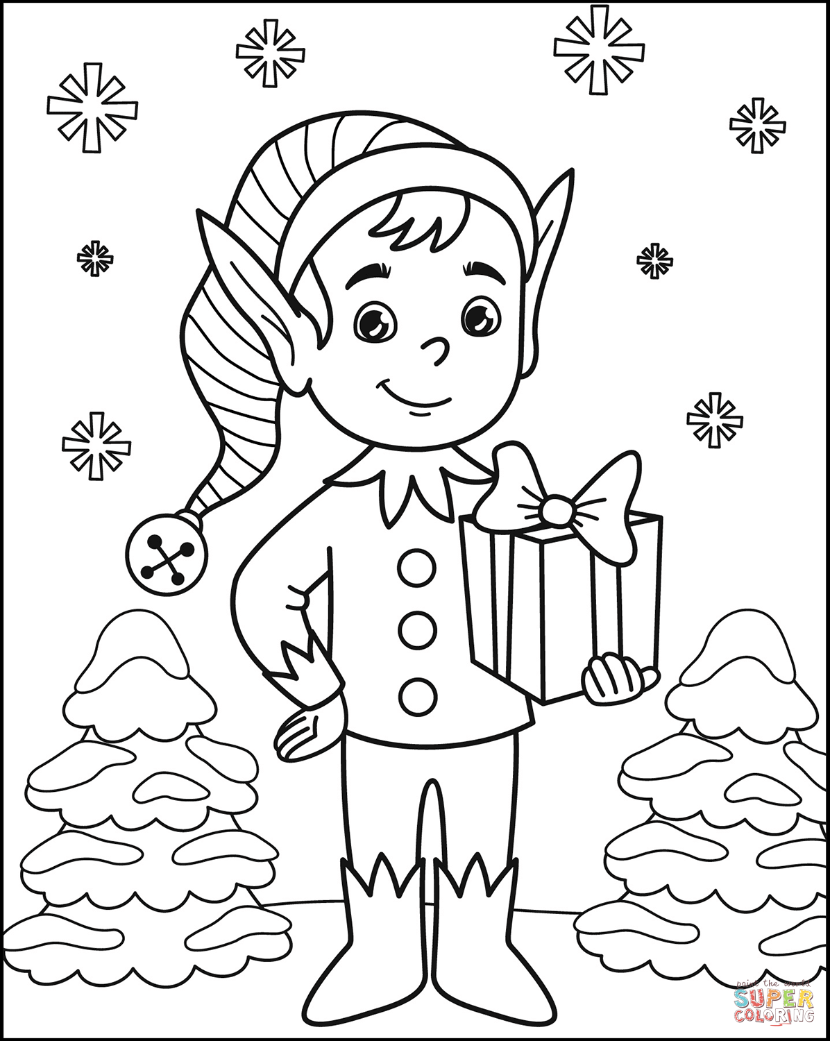 Festive Christmas Elves Coloring Pages Printable 1