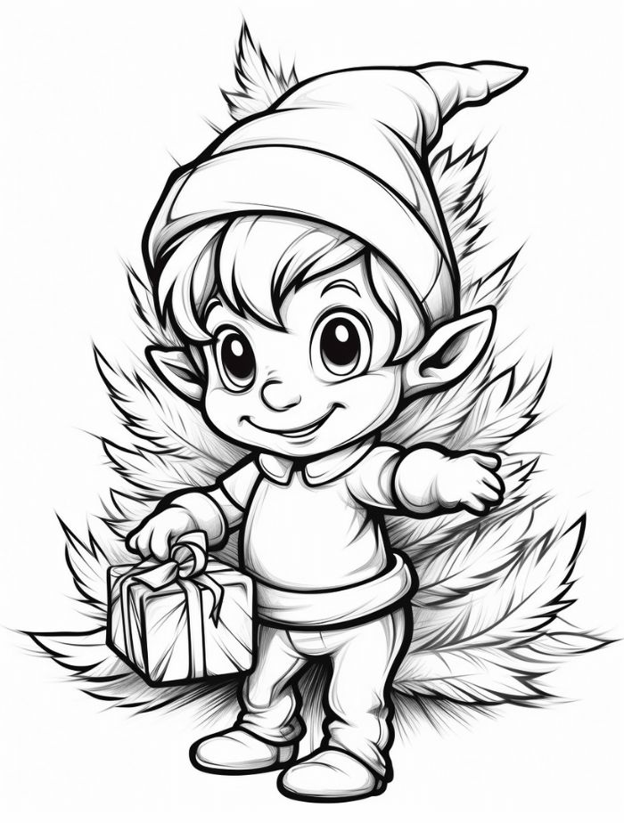 Festive Christmas Elves Coloring Pages Printable 15