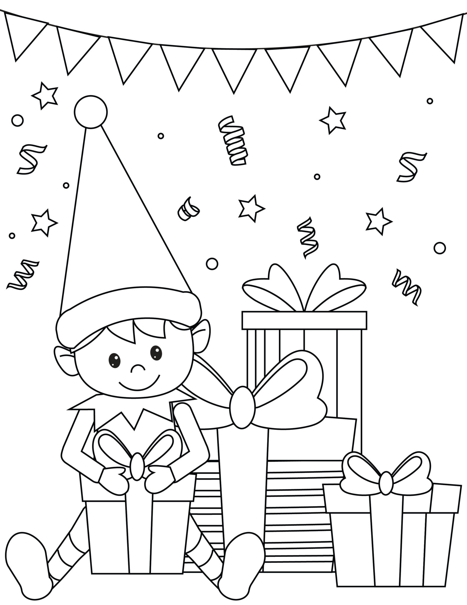 Festive Christmas Elves Coloring Pages Printable 20