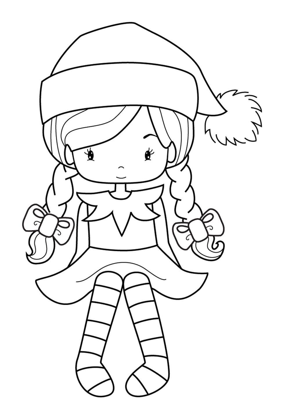 Festive Christmas Elves Coloring Pages Printable 4