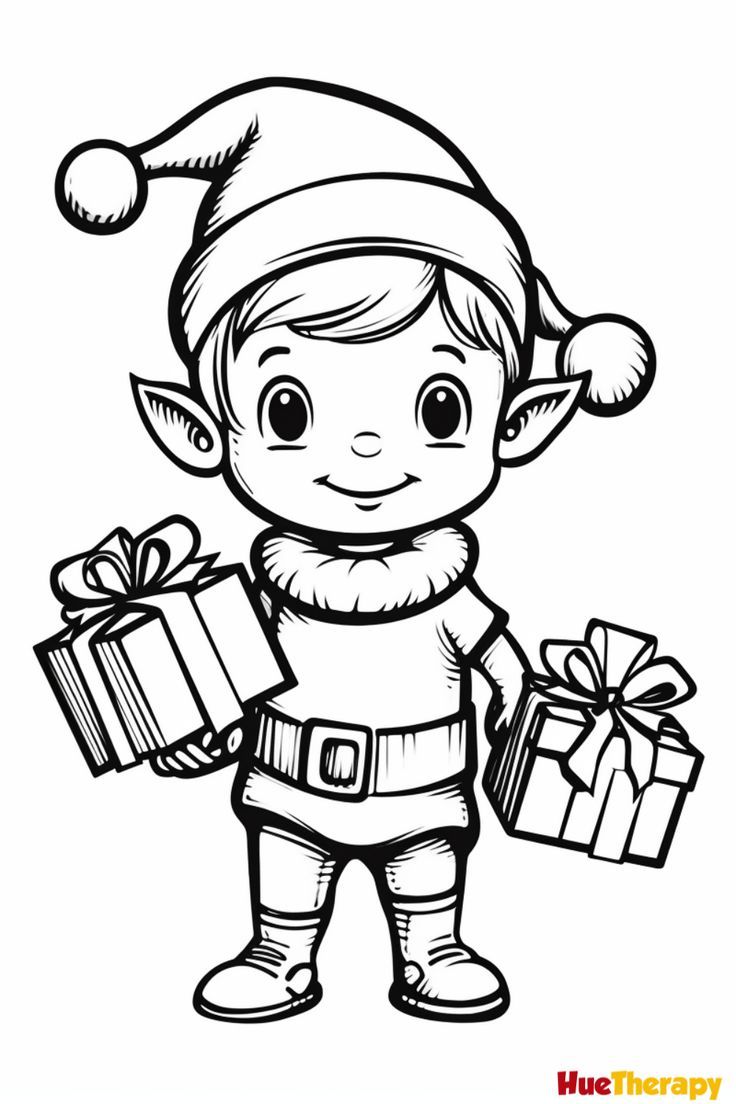 Festive Christmas Elves Coloring Pages Printable 7