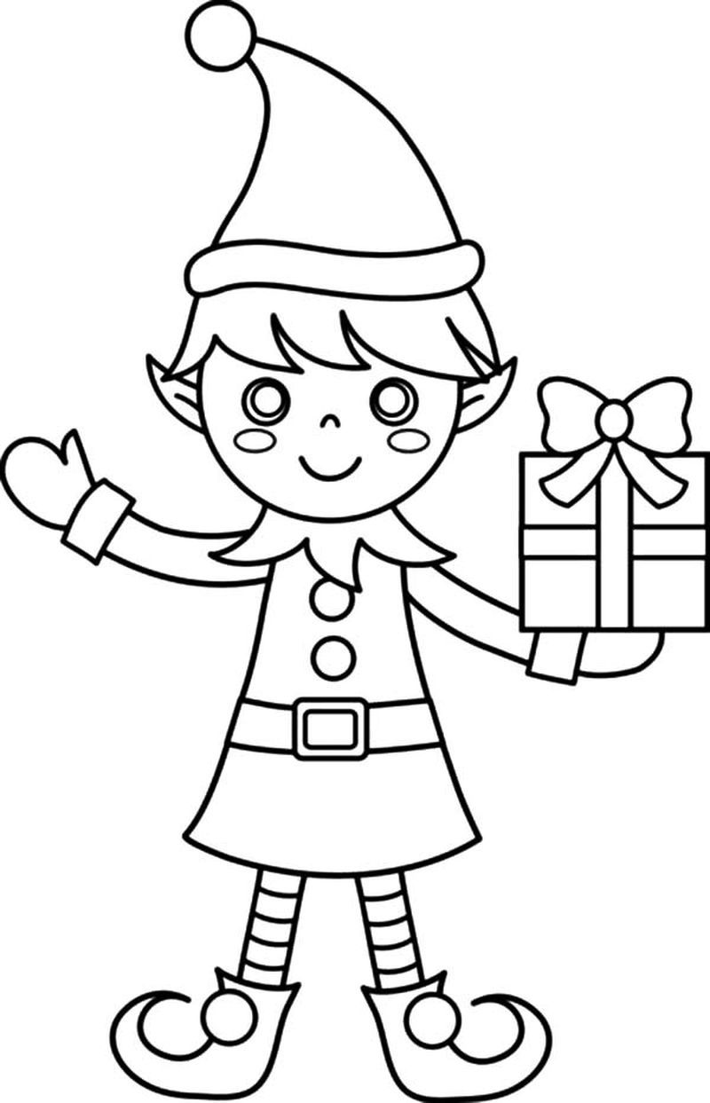 Festive Christmas Elves Coloring Pages Printable 8