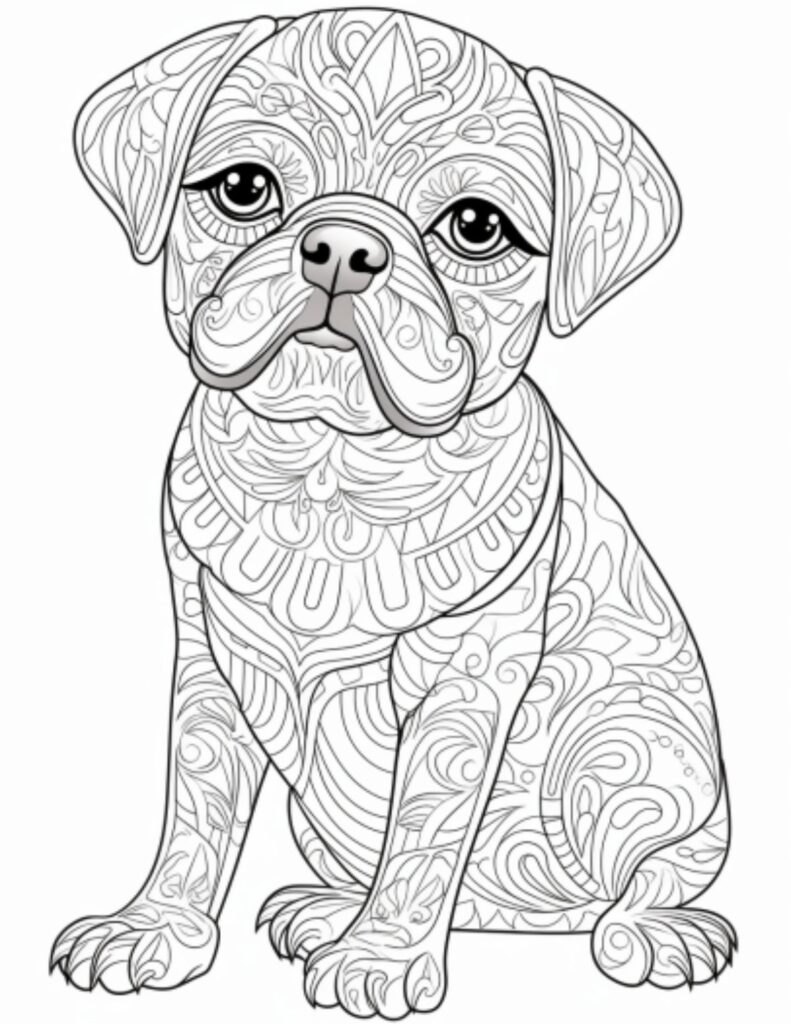 Playful Pug Coloring Pages Printable 30