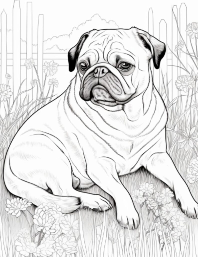 Playful Pug Coloring Pages Printable 6