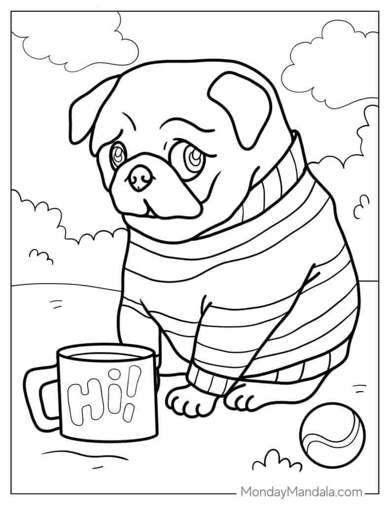 Playful Pug Coloring Pages Printable 9