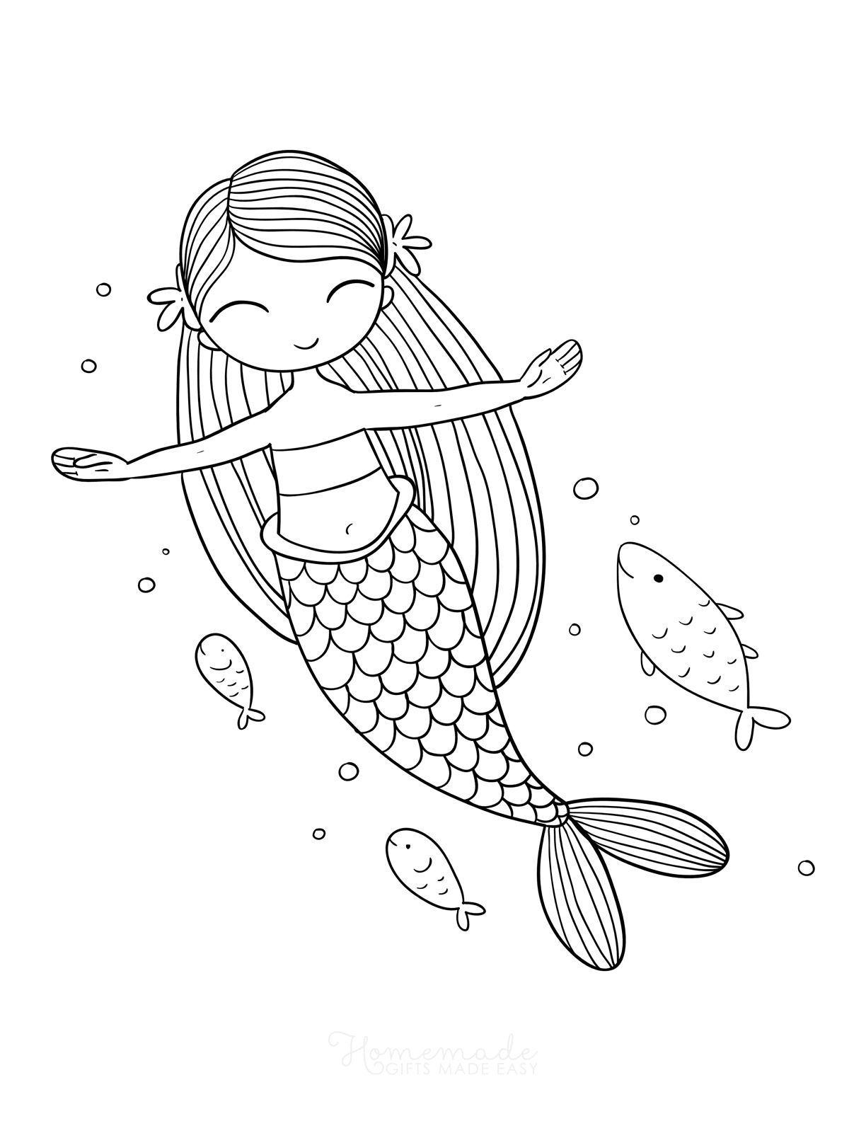 30 Easy Mermaid Coloring Pages Printable 12