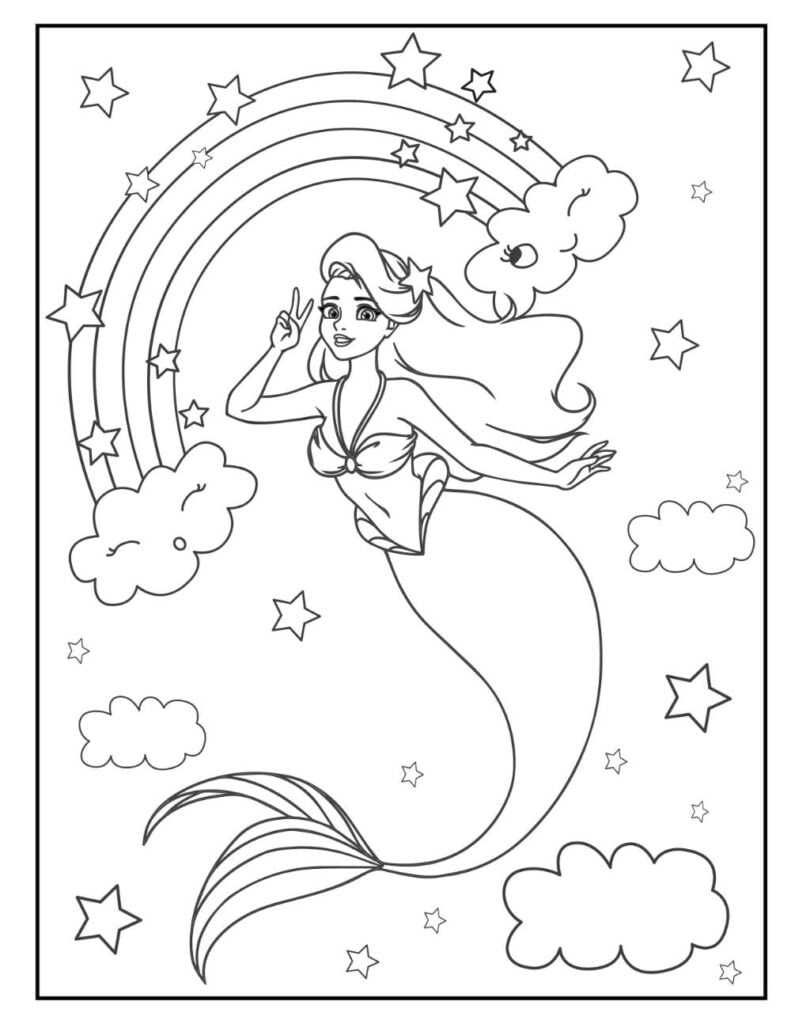 30 Easy Mermaid Coloring Pages Printable 32