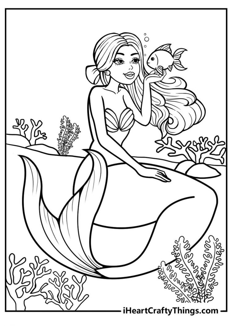 31 Fun Mermaid Coloring Pages Kids Printable 8