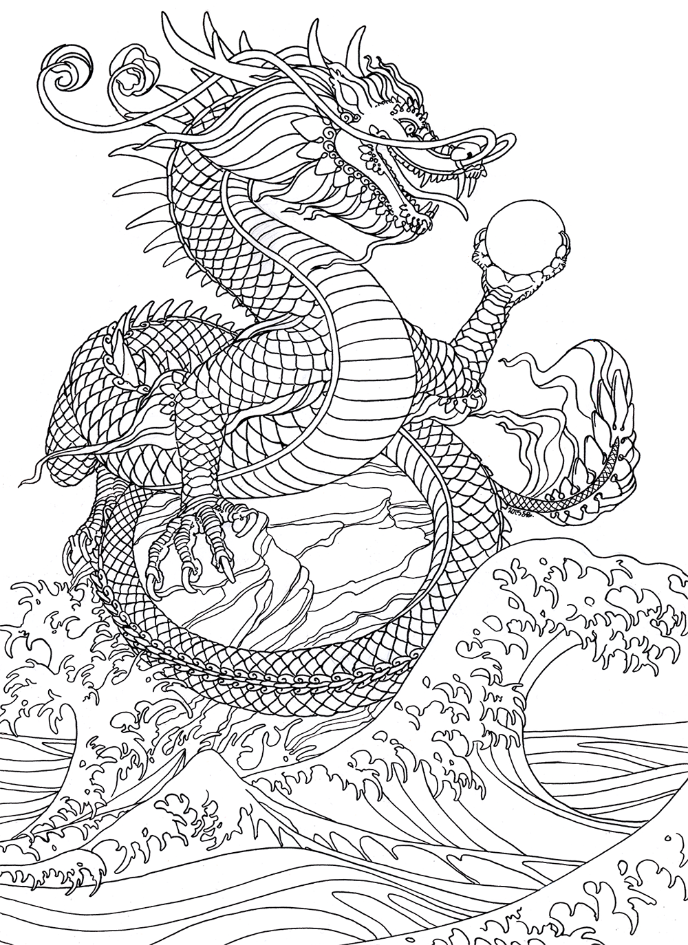 33 Fantasy Water Dragon Coloring Pages Printable 1