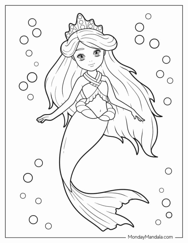 34 Lovely Mermaid Coloring Pages Free Printable 5