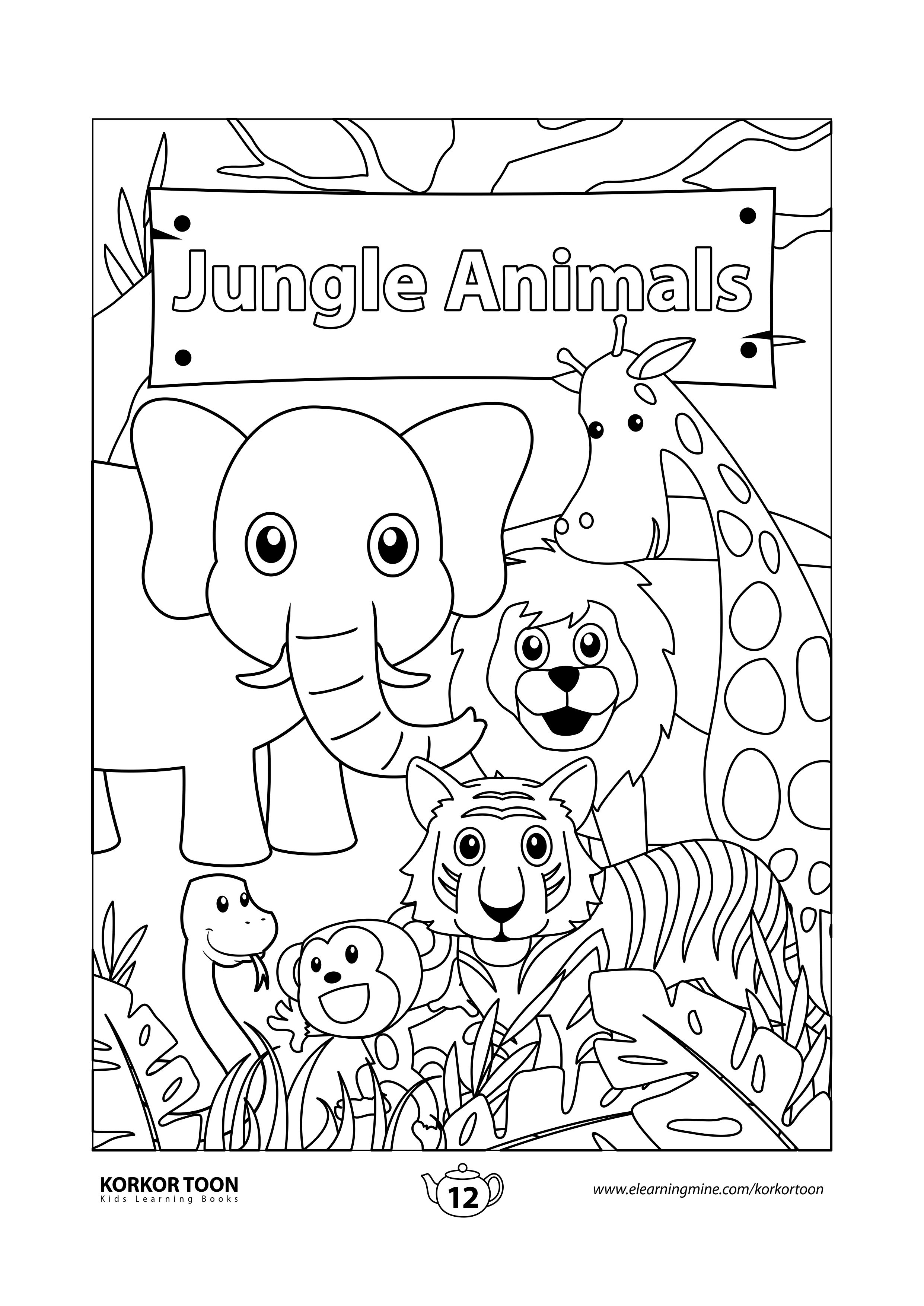 35 Cute Jungle Animal Coloring Pages Printable 2