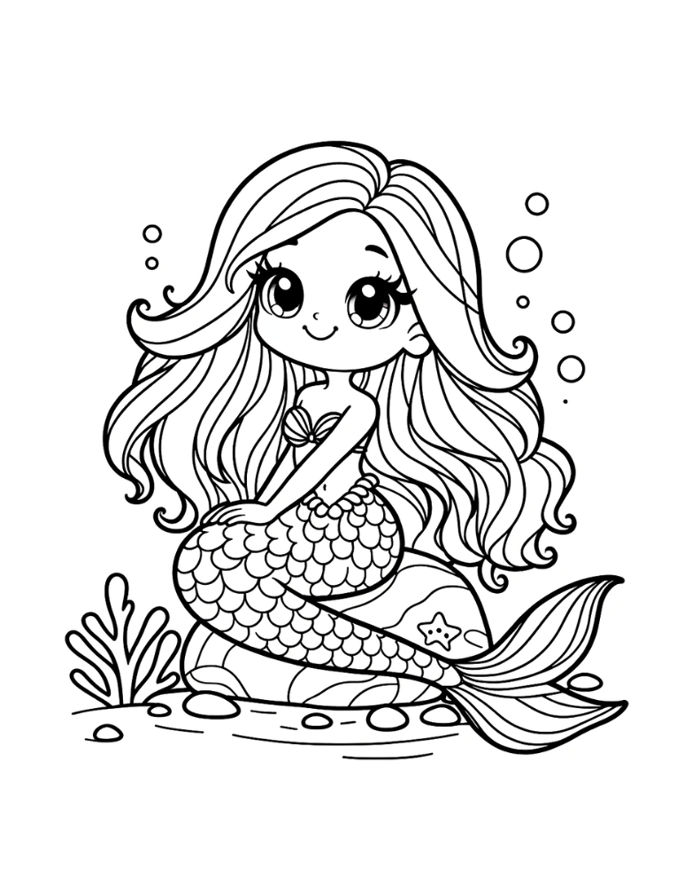 35 Simple Mermaid Coloring Pages Printable 17