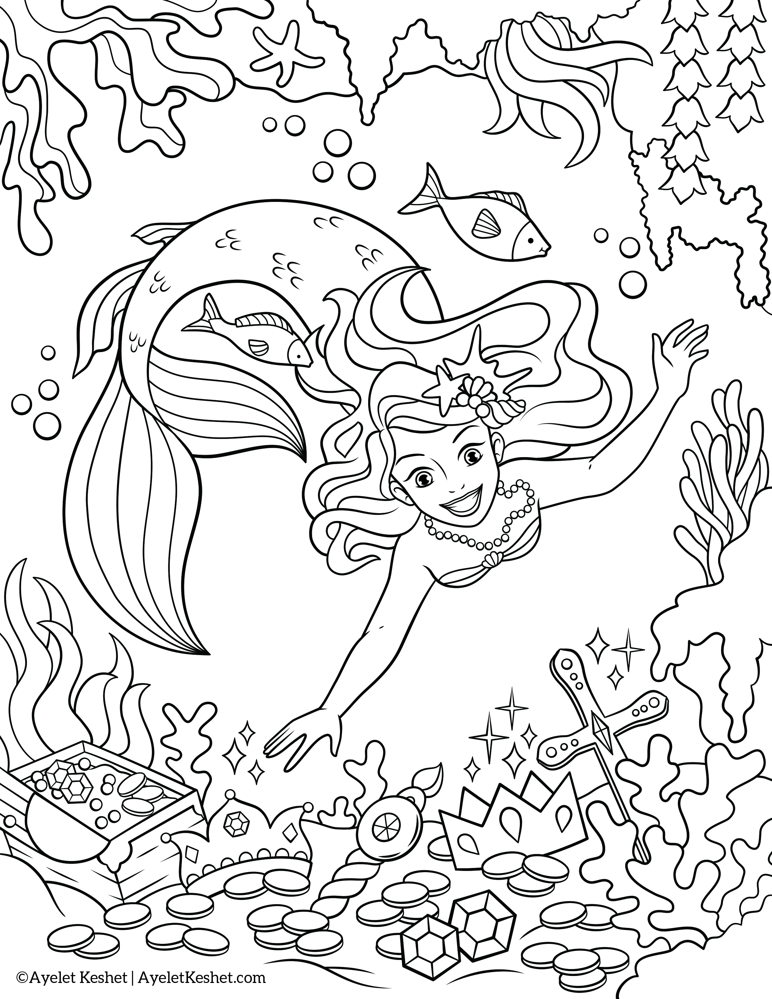 37 Aesthetic Mermaid Coloring Pages Printable 13