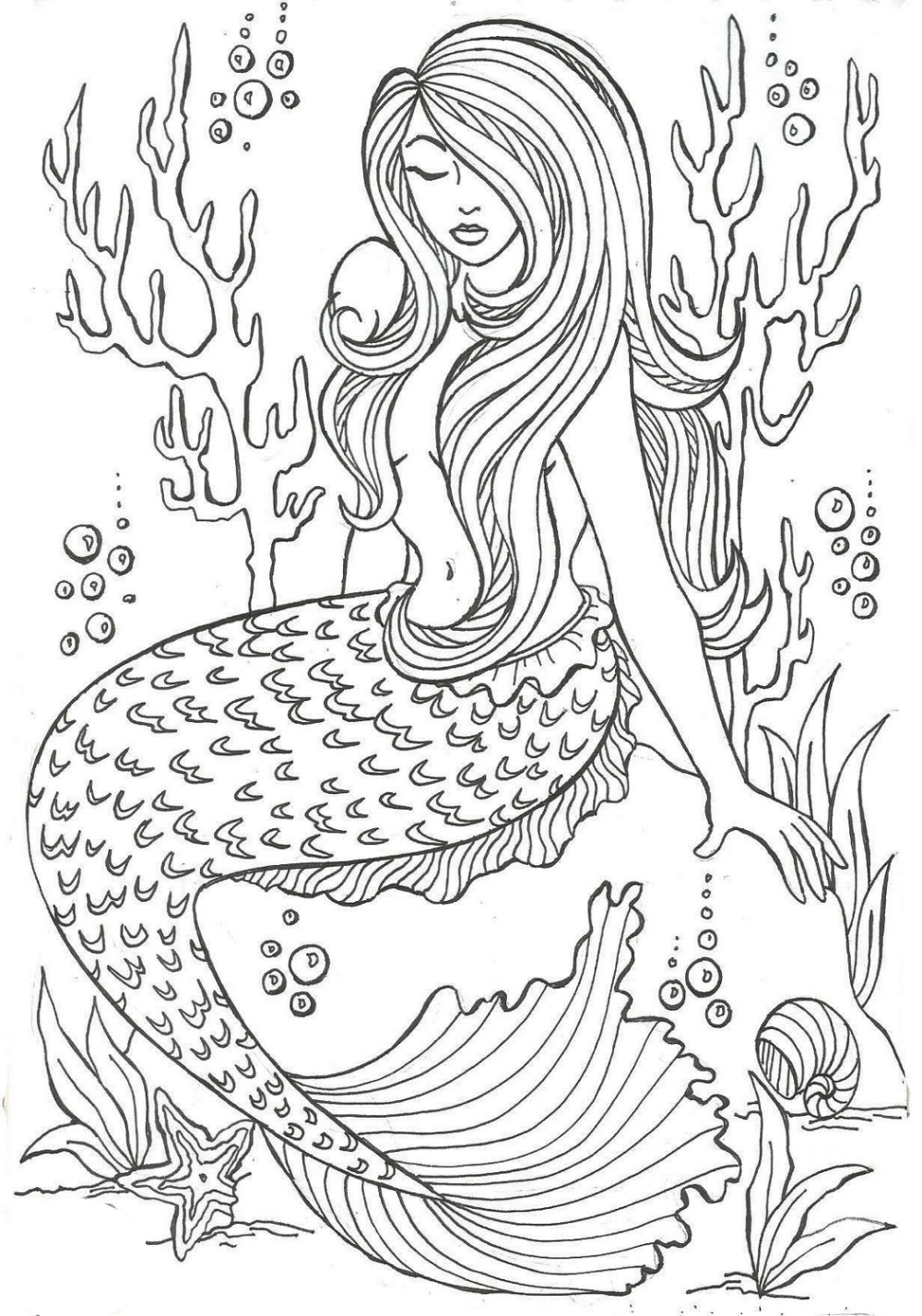 37 Aesthetic Mermaid Coloring Pages Printable 6