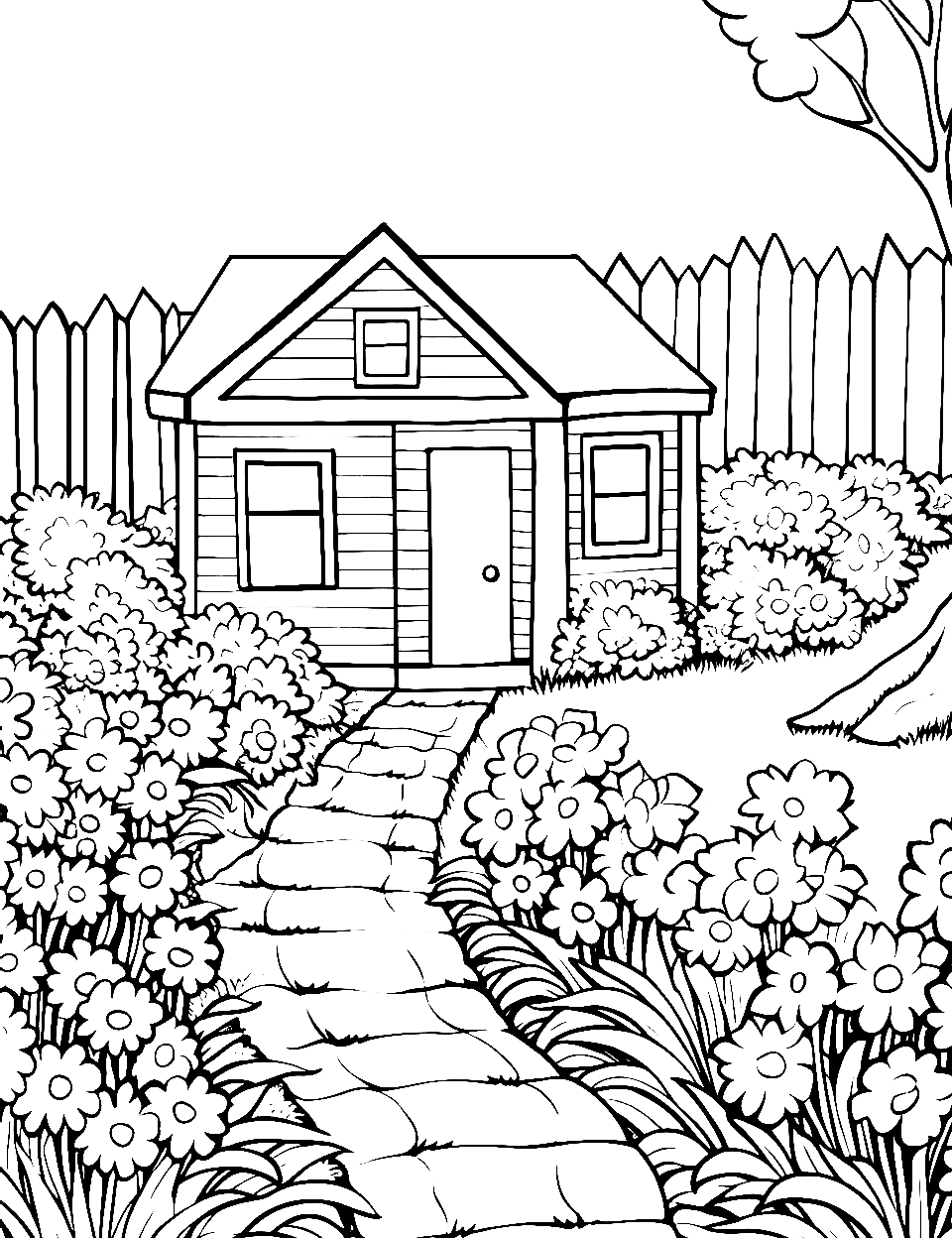 35 House with Flowers Coloring Pages Printable 1