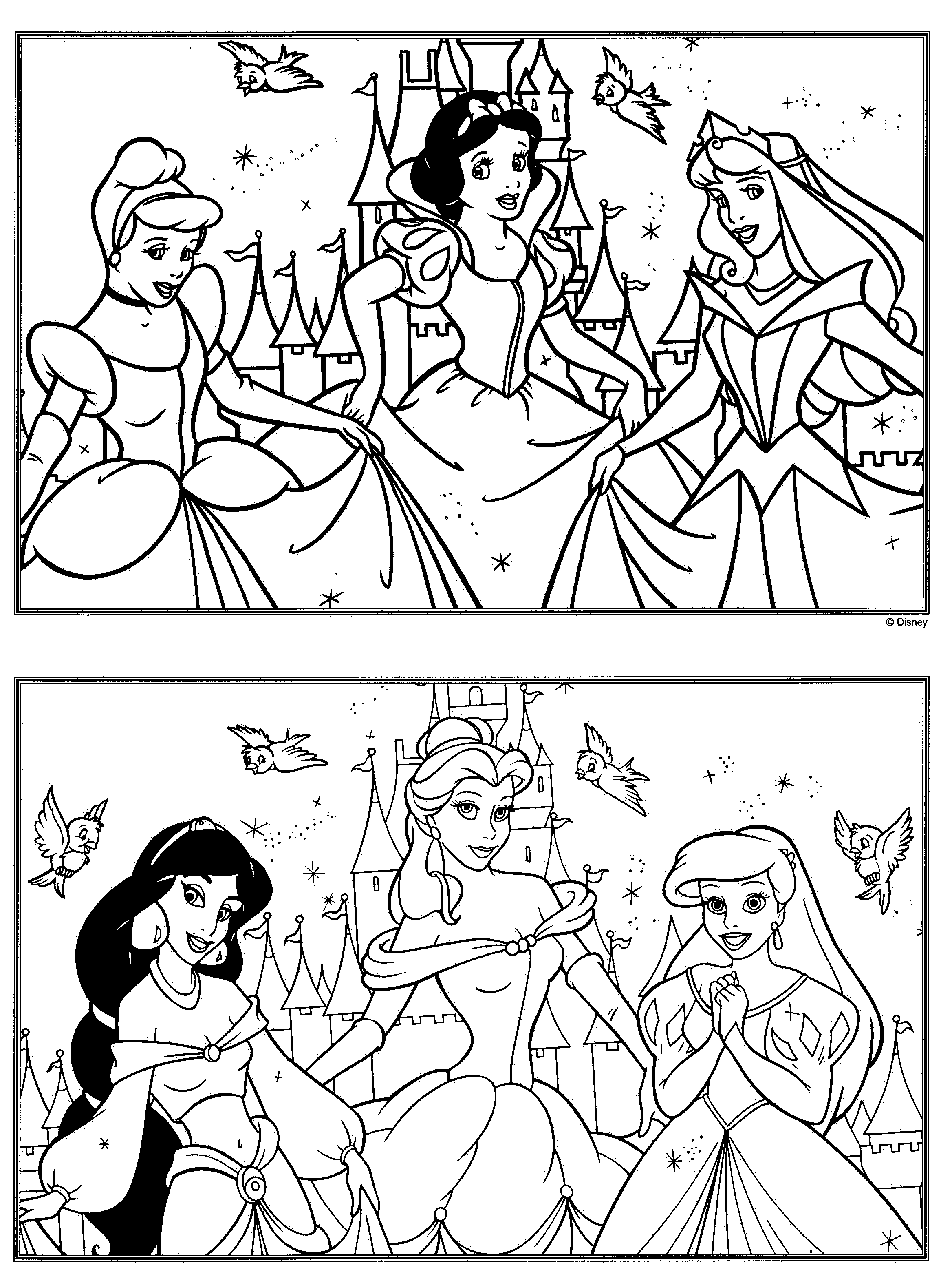 36+ Realistic Disney Princess Group Coloring Pages Printable