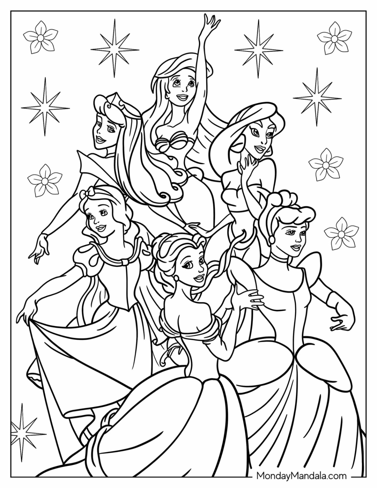 44+ Realistic Disney Princess Group Coloring Pages Printable