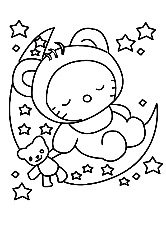 45+ Colorful Hello Kitty Bed Coloring Pages Easy