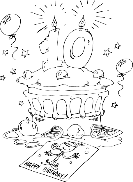 10 Birthday Cake Coloring Page 1