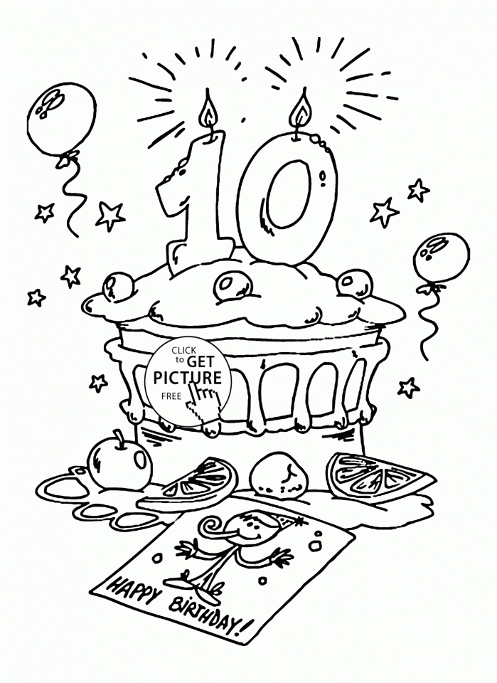 10 Birthday Cake Coloring Page 7