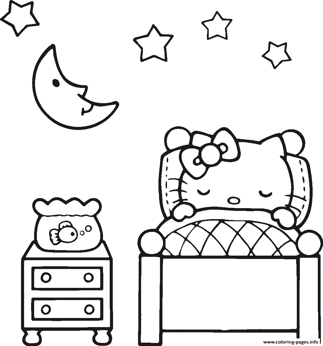 10 Adorable Hello Kitty Coloring Pages in Bed for Kids