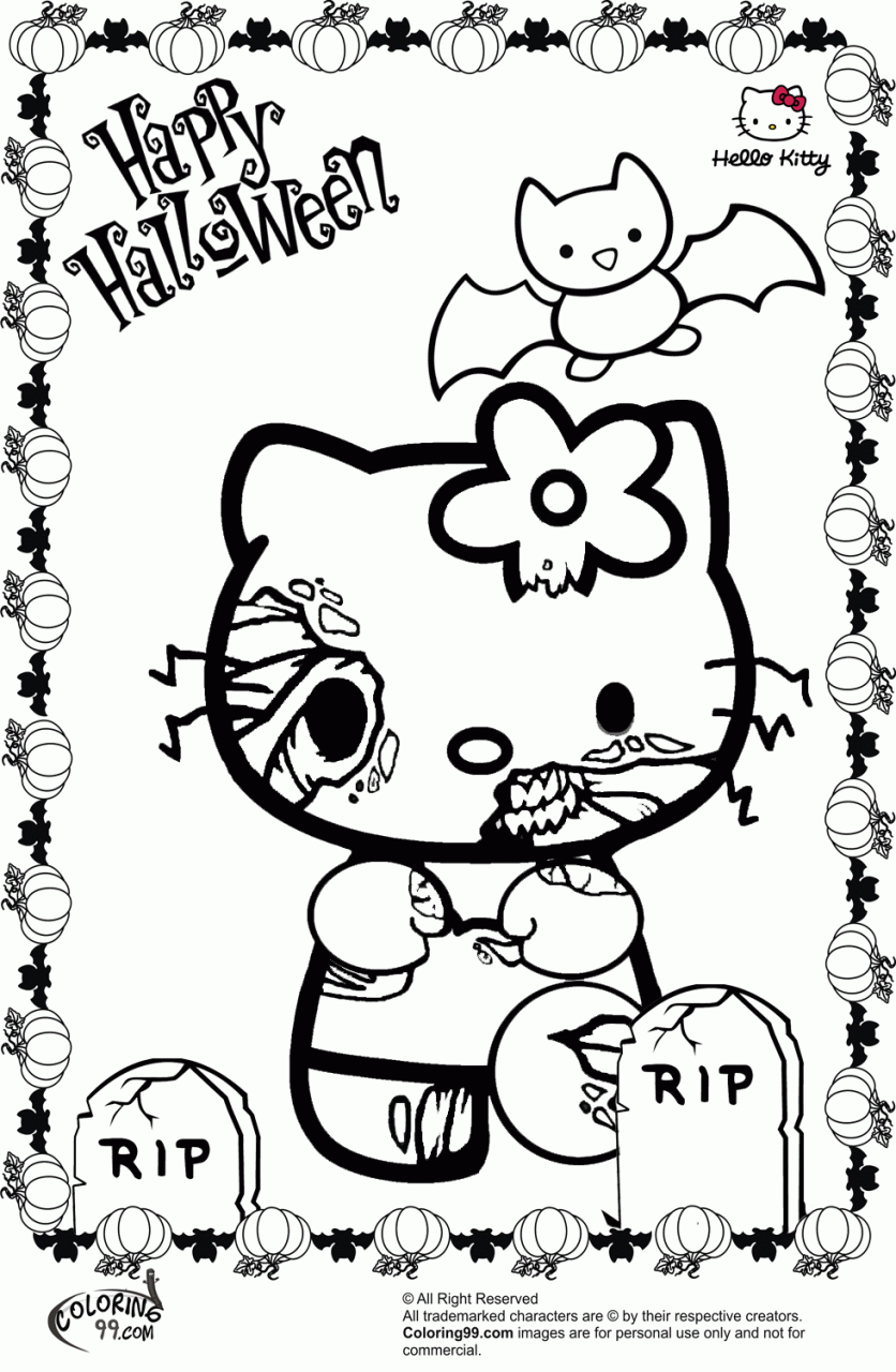 10 Easy Halloween Hello Kitty Coloring Pages for Kids