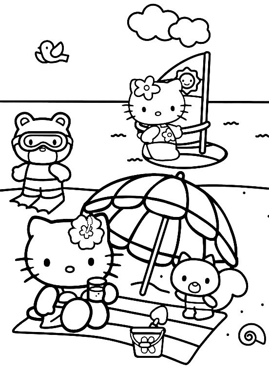 10 Fun Hello Kitty Beach Coloring Pages for Summer