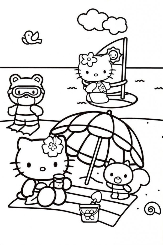 10 Cool Hello Kitty Beach Coloring Pages for Summer