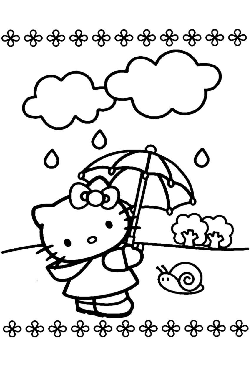 10 Delightful Hello Kitty Rain Coloring Pages for Kids: A Rainbow of Fun