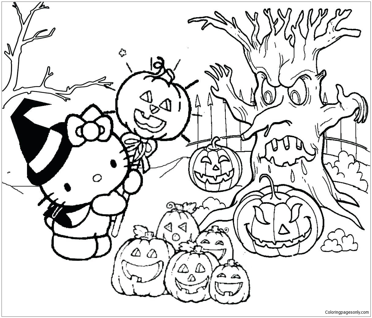 10 Spooky Hello Kitty Horror Coloring Pages for Halloween