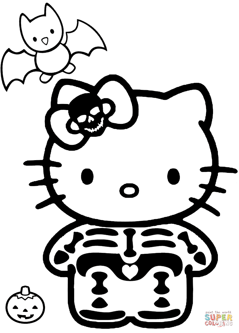 10 Spooky Hello Kitty Skeleton Coloring Pages for a Hauntingly Cute Halloween