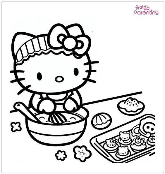 Hello Kitty Cooking Coloring Pages- Free Printable Coloring pages #coloringpages Coloring Pages#colo