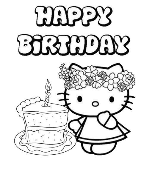 Hello Kitty Happy Birthday Coloring Pages