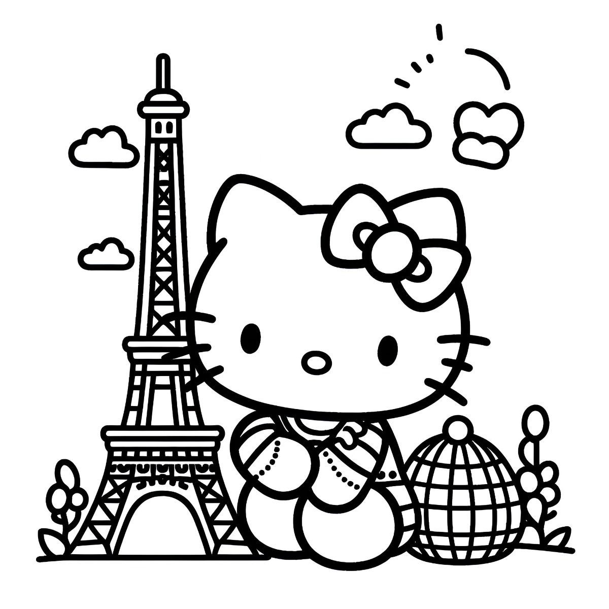 Hello kitty in Paris Coloring Pages(Free Printable)