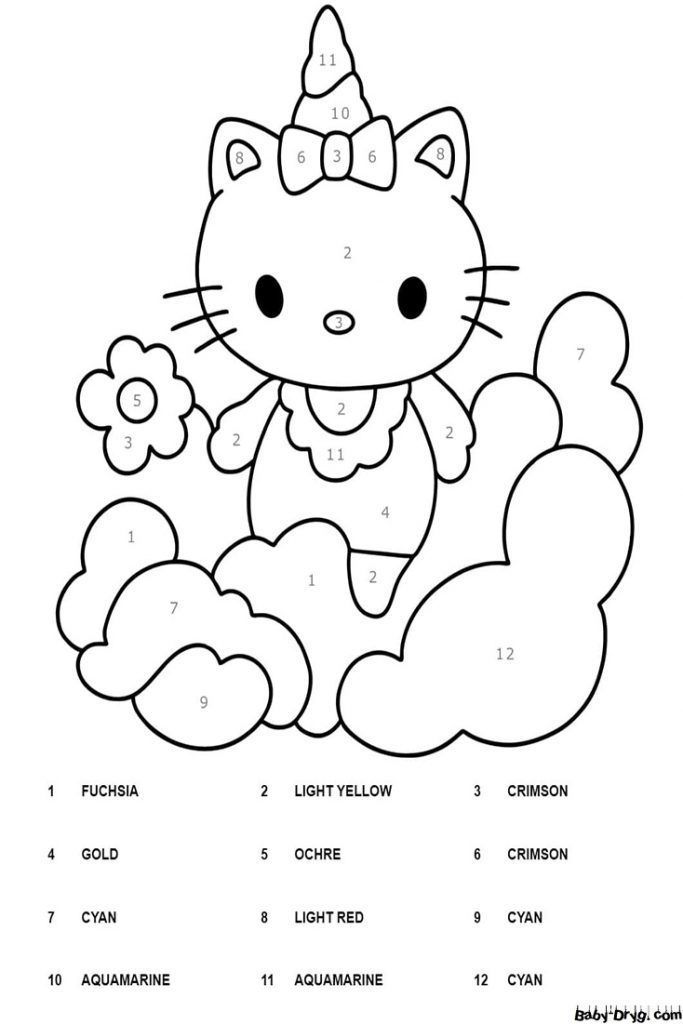 Unicorn Hello Kitty Color By Number