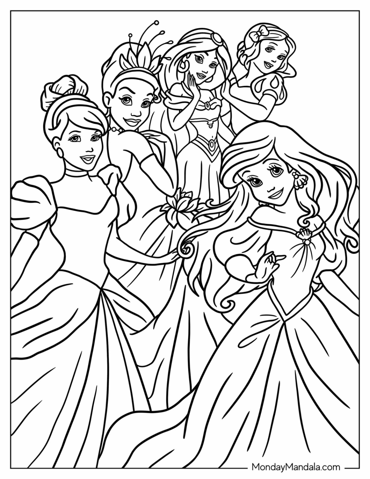 downloadable disney princess group coloring pages printable jpg