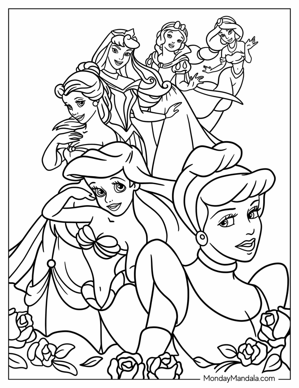 joyful disney princess group coloring pages printable jpg