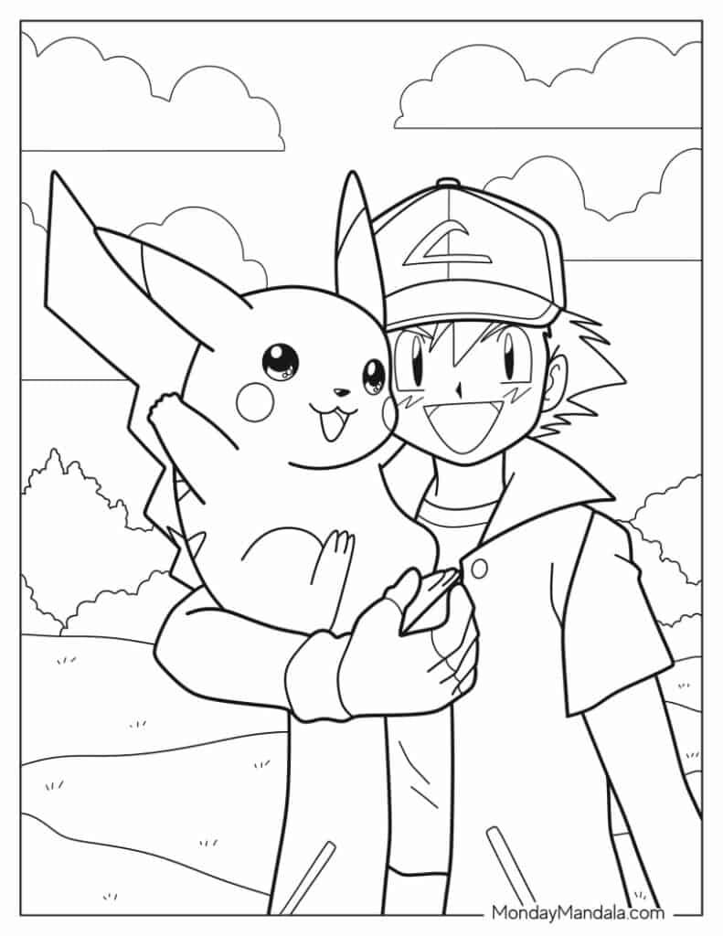 Ash and Pikachu Coloring Pages Free Printable ()