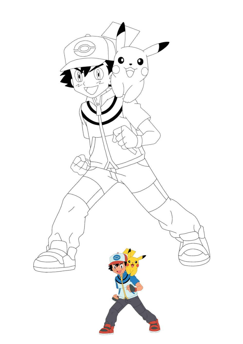 Ash and Pikachu Coloring Pages Free Printable ()