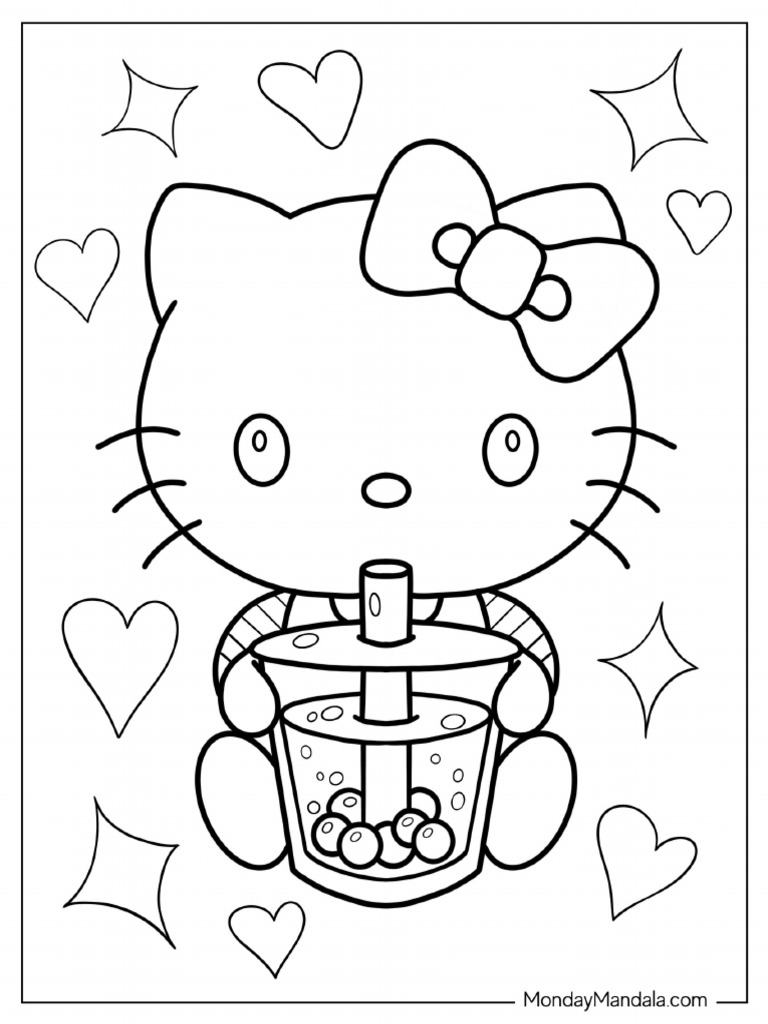 10 Hello Kitty Coloring Pages With Boba: A Sweet and Adorable Adventure