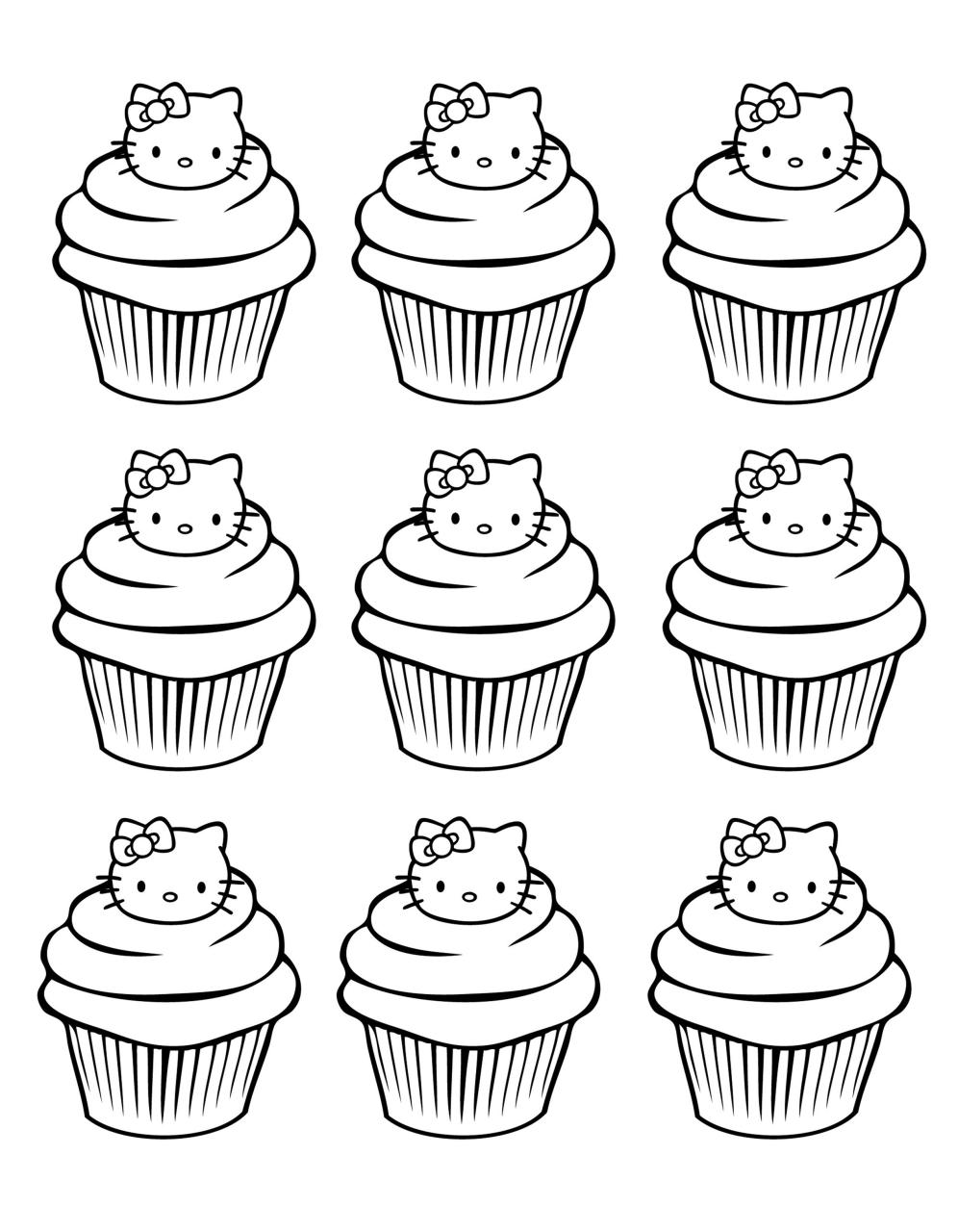 10 Cupcake Hello Kitty Coloring Page for Your Sweetest Creations