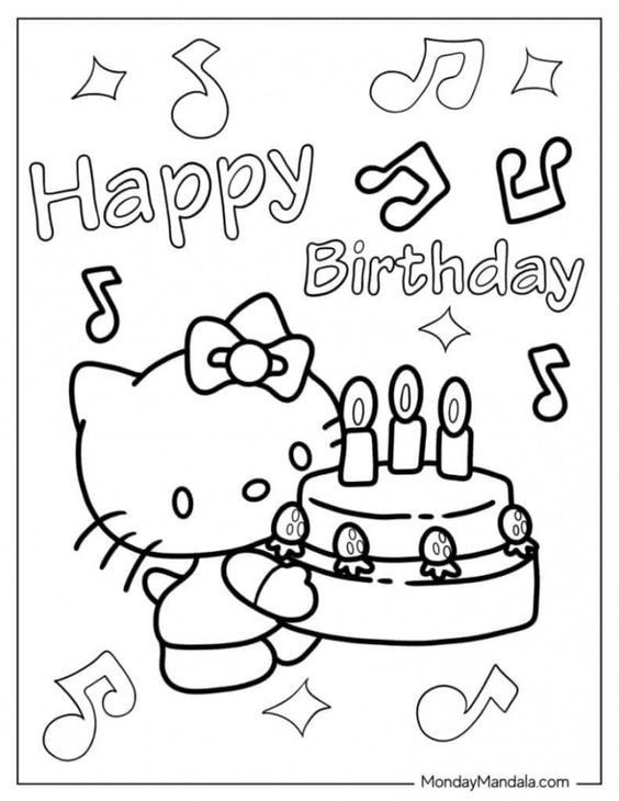 Hello Kitty Coloring Pages Birthday Coloring pages #coloringpages Coloring page